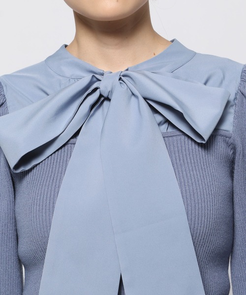 mysty woman（ミスティウーマン）の「ボウタイキリカエ2wayニット　986379（ニット/セーター・レディース・グレイッシュブルー/アイボリー/ブラック・FREE）」の16枚目の写真