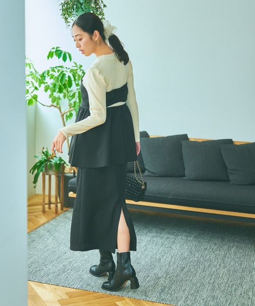 mysty woman(ミスティウーマン)の「カットジャガードペプラムプルオーバー 985724(Tシャツ/カットソー・レディース・アイボリー/ブラック/グレー系その他・FREE)」の10枚目の写真