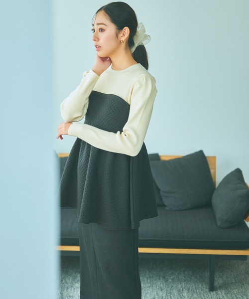 mysty woman(ミスティウーマン)の「カットジャガードペプラムプルオーバー 985724(Tシャツ/カットソー・レディース・アイボリー/ブラック/グレー系その他・FREE)」の11枚目の写真