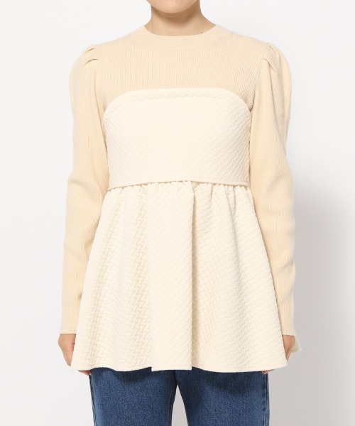 mysty woman(ミスティウーマン)の「カットジャガードペプラムプルオーバー 985724(Tシャツ/カットソー・レディース・アイボリー/ブラック/グレー系その他・FREE)」の15枚目の写真