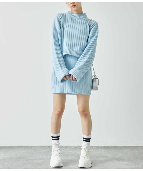 ANAP（アナップ）の「プチハイニットセットアップ【親子お揃い】（ワンピース・レディース・アイボリー/サックスブルー/ブラック・FREE）」の3枚目の写真