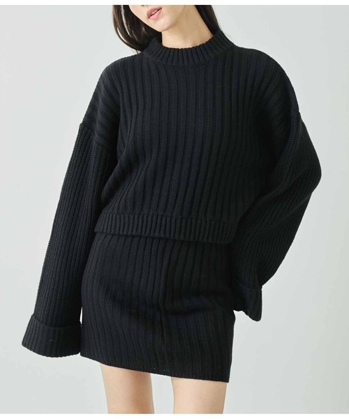 ANAP（アナップ）の「プチハイニットセットアップ【親子お揃い】（ワンピース・レディース・アイボリー/サックスブルー/ブラック・FREE）」の2枚目の写真