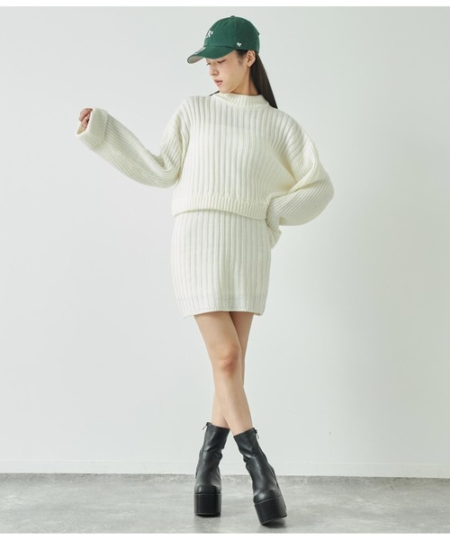 ANAP（アナップ）の「プチハイニットセットアップ【親子お揃い】（ワンピース・レディース・アイボリー/サックスブルー/ブラック・FREE）」の5枚目の写真