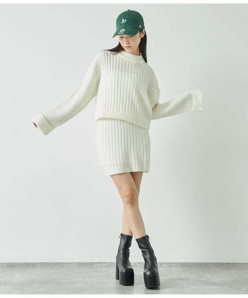 ANAP（アナップ）の「プチハイニットセットアップ【親子お揃い】（ワンピース・レディース・アイボリー/サックスブルー/ブラック・FREE）」の6枚目の写真