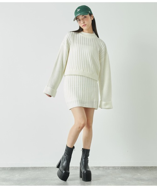 ANAP（アナップ）の「プチハイニットセットアップ【親子お揃い】（ワンピース・レディース・アイボリー/サックスブルー/ブラック・FREE）」の7枚目の写真