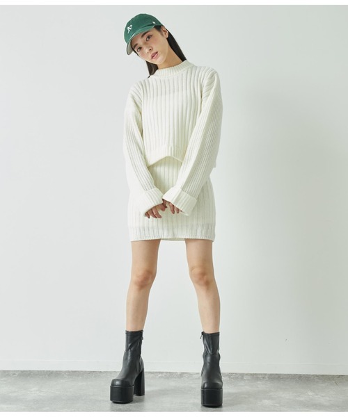 ANAP（アナップ）の「プチハイニットセットアップ【親子お揃い】（ワンピース・レディース・アイボリー/サックスブルー/ブラック・FREE）」の8枚目の写真