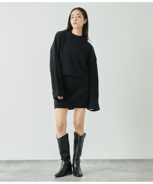 ANAP（アナップ）の「プチハイニットセットアップ【親子お揃い】（ワンピース・レディース・アイボリー/サックスブルー/ブラック・FREE）」の13枚目の写真