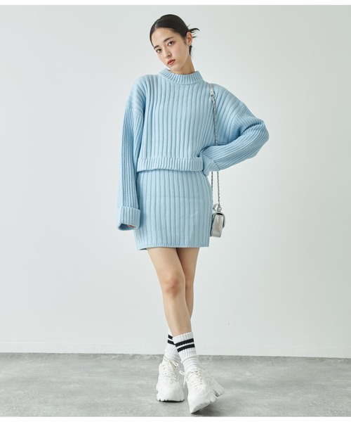 ANAP（アナップ）の「プチハイニットセットアップ【親子お揃い】（ワンピース・レディース・アイボリー/サックスブルー/ブラック・FREE）」の19枚目の写真