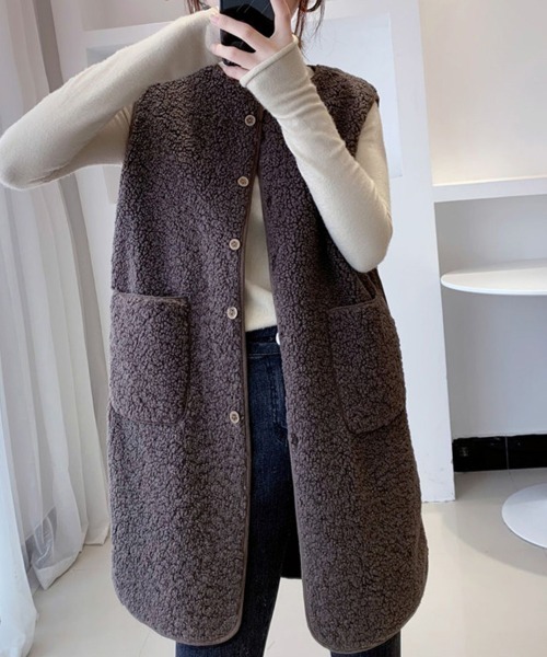 ロングボアベスト フェンネル FENNEL ロングボアベスト （ダークブラウン