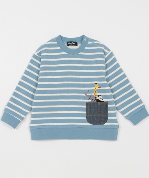 kladskap（クレードスコープ）の「ポケットからアニマルボーダートレーナー（スウェット・キッズ・ライトブルー/オフホワイト・80ｃｍ/100cm/90cm/110cm/120cm）」の10枚目の写真