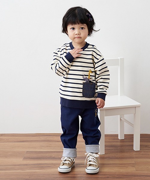 kladskap（クレードスコープ）の「ポケットからアニマルボーダートレーナー（スウェット・キッズ・ライトブルー/オフホワイト・80ｃｍ/100cm/90cm/110cm/120cm）」の5枚目の写真