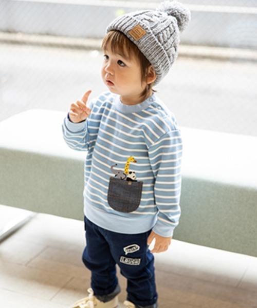 kladskap（クレードスコープ）の「ポケットからアニマルボーダートレーナー（スウェット・キッズ・ライトブルー/オフホワイト・80ｃｍ/100cm/90cm/110cm/120cm）」の6枚目の写真