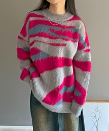 ニュアンスジャガードモヘアライクオーバーニット