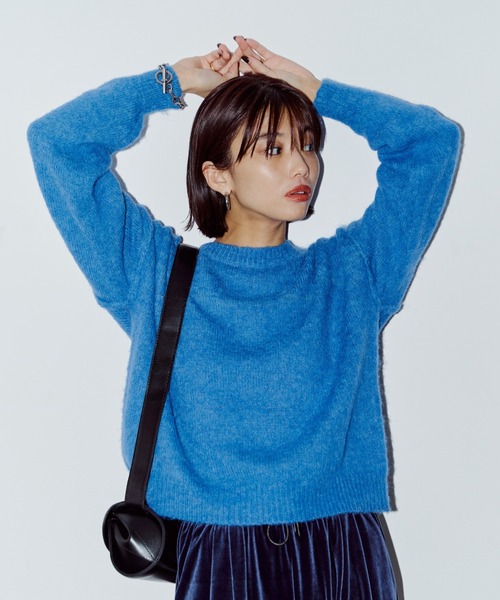 LIENCOEUR（リアンクール）の「モヘアクルーネックトップス（ニット/セーター・レディース・グリーン/オリーブ/ブルー/グレイッシュベージュ/ネイビー/ベージュ・FREE）」の21枚目の写真