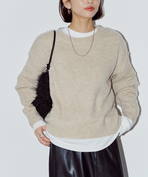 LIENCOEUR（リアンクール）の「モヘアクルーネックトップス（ニット/セーター・レディース・グリーン/オリーブ/ブルー/グレイッシュベージュ/ネイビー/ベージュ・FREE）」の7枚目の写真