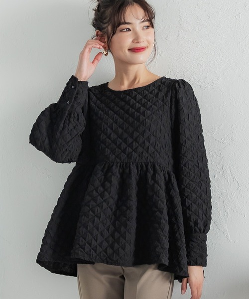 coca(coca)(コカ)の「クリンクルダイヤキルトブラウス(シャツ/ブラウス・レディース・アイボリー/ブラック・M/L)」の1枚目の写真