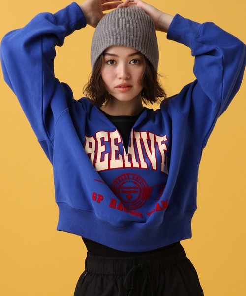 PBLIM(ページボーイリム)の「PBLIM/カレッジフロッキーショートVプルオーバー(スウェット・レディース・ネイビー/ブルー/杢グレー・FREE)」の3枚目の写真