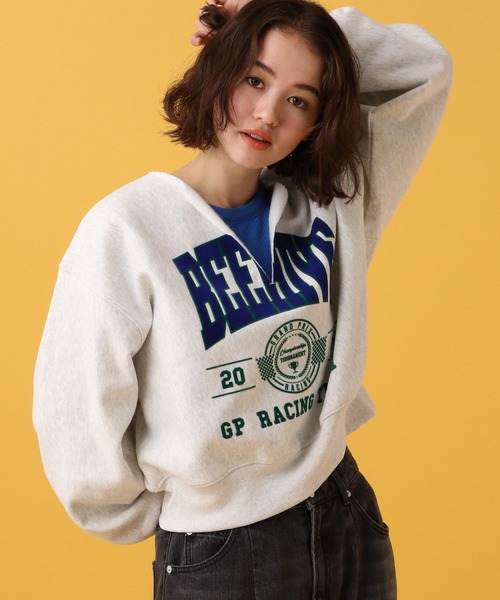 PBLIM(ページボーイリム)の「PBLIM/カレッジフロッキーショートVプルオーバー(スウェット・レディース・ネイビー/ブルー/杢グレー・FREE)」の4枚目の写真