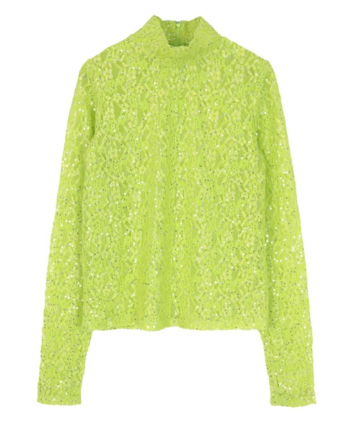 miette（ミエット）の「スパンコールレースハイネックトップス（Tシャツ/カットソー・レディース・ライトグリーン/ブラック/ブルー/ピンク・FREE）」の14枚目の写真