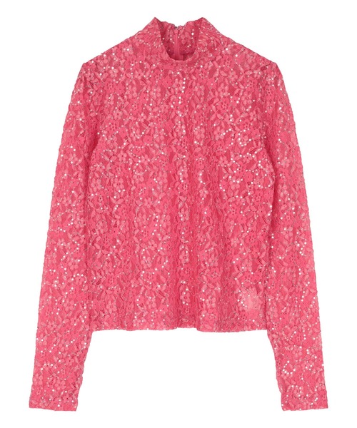 スパンコールレースハイネックトップス（Tシャツ/カットソー）｜miette