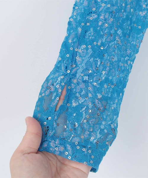 miette（ミエット）の「スパンコールレースハイネックトップス（Tシャツ/カットソー・レディース・ライトグリーン/ブラック/ブルー/ピンク・FREE）」の19枚目の写真