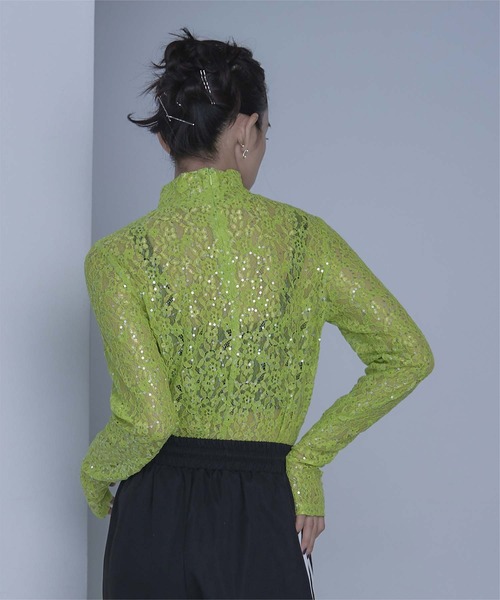 miette（ミエット）の「スパンコールレースハイネックトップス（Tシャツ/カットソー・レディース・ライトグリーン/ブラック/ブルー/ピンク・FREE）」の7枚目の写真
