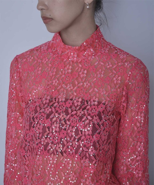 miette（ミエット）の「スパンコールレースハイネックトップス（Tシャツ/カットソー・レディース・ライトグリーン/ブラック/ブルー/ピンク・FREE）」の11枚目の写真