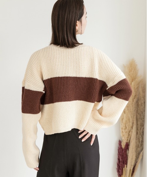 ad thie（アドティエ）の「ショート・ざっくり編み ボーダーニット（ニット/セーター・レディース・ブラック/ブラウン/ライトブルー・FREE）」の19枚目の写真