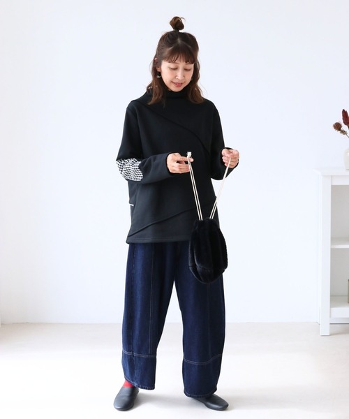 sanpo kuschel(サンポクシェル)の「チェックで映える肘パッチフリース(Tシャツ/カットソー・レディース・ブラック・FREE)」の5枚目の写真