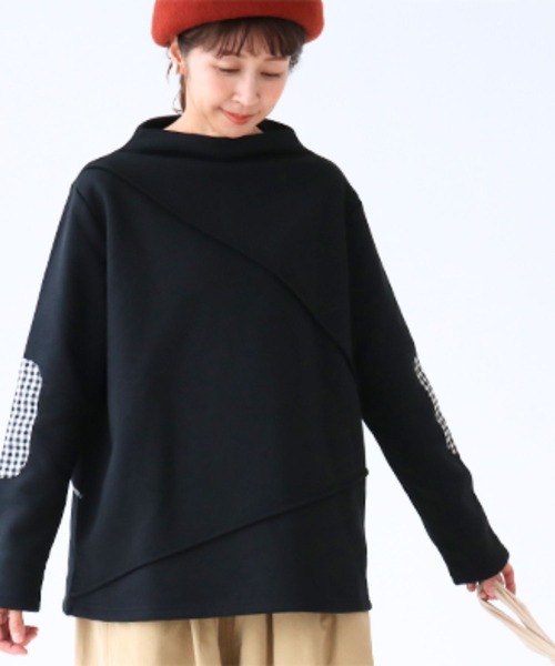 sanpo kuschel(サンポクシェル)の「チェックで映える肘パッチフリース(Tシャツ/カットソー・レディース・ブラック・FREE)」の10枚目の写真