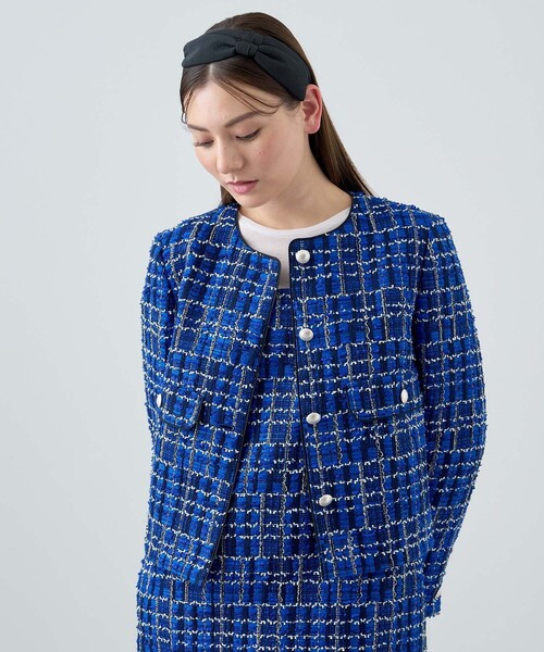 ANAYI（アナイ）の「ブルーチェックツイード釦 ジャケット〈セットアップ対応商品〉（ノーカラージャケット・レディース・ブルー系その他・38/36/34）」の16枚目の写真