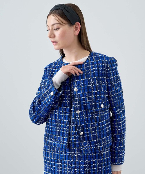 ANAYI（アナイ）の「ブルーチェックツイード釦 ジャケット〈セットアップ対応商品〉（ノーカラージャケット・レディース・ブルー系その他・38/36/34）」の17枚目の写真