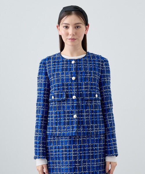ANAYI（アナイ）の「ブルーチェックツイード釦 ジャケット〈セットアップ対応商品〉（ノーカラージャケット・レディース・ブルー系その他・38/36/34）」の18枚目の写真