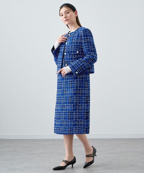 ANAYI（アナイ）の「ブルーチェックツイード釦 ジャケット〈セットアップ対応商品〉（ノーカラージャケット・レディース・ブルー系その他・38/36/34）」の21枚目の写真