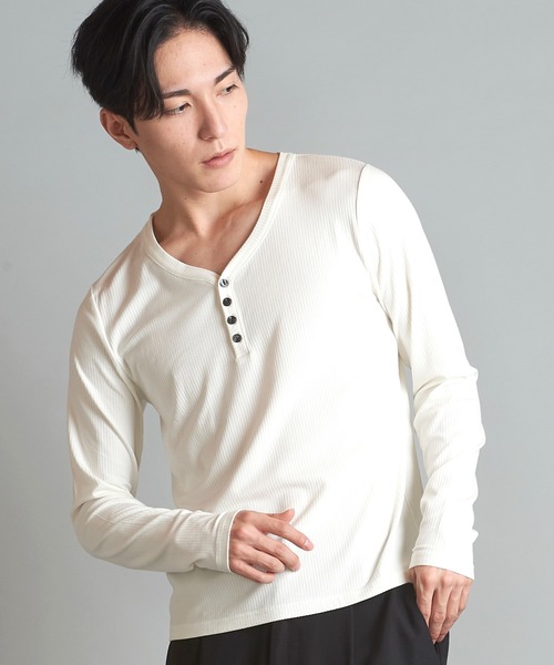 【セール】スリムフィットヘンリーV/NロングTシャツ（Tシャツ/カットソー）｜NO ID.（ノーアイディ）