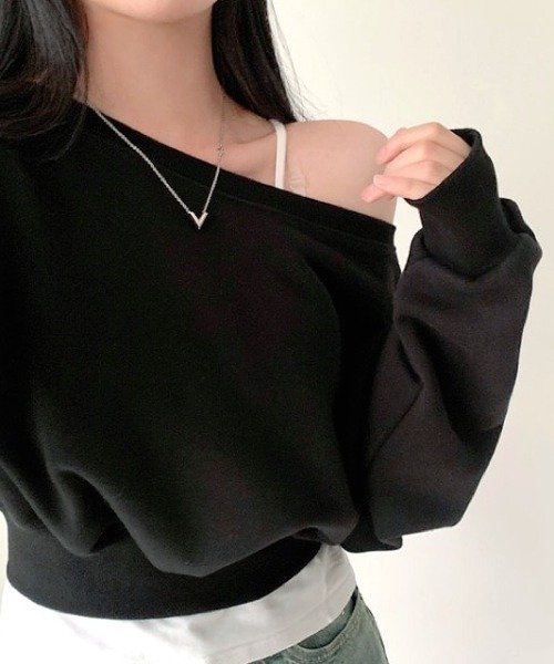 SHEENA（シーナ）の「ワイドネックショート丈トレーナー（スウェット・レディース・グレー/ブラック/ホワイト/ピンク・M）」の16枚目の写真