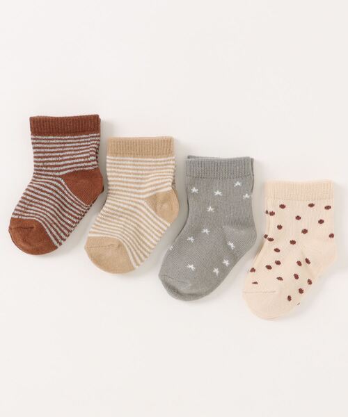 【セール】◆Quincy Mae◆PRINTED SOCKS, SET OF 4 | LATTE STRIPE, STARS, DOTS, SIENNA+SKY STRIPE（その他ベビー用品）｜IO（イオ）（イオ） 5,009円