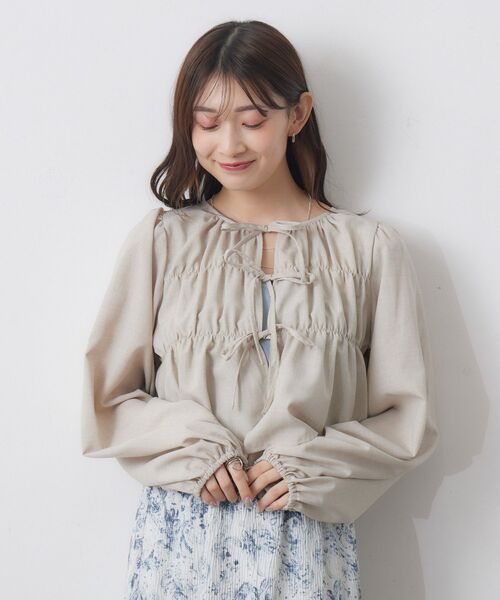 RETRO GIRL(レトロガール)の「フロントリボンBL(シャツ/ブラウス・レディース・ブルー/オフホワイト/ベージュ・FREE)」の5枚目の写真