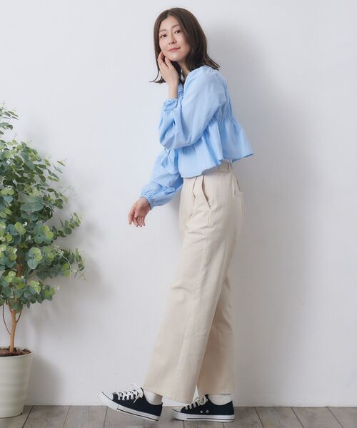 RETRO GIRL(レトロガール)の「フロントリボンBL(シャツ/ブラウス・レディース・ブルー/オフホワイト/ベージュ・FREE)」の11枚目の写真