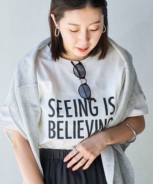 coen（コーエン）の「ピグメントアソートロゴプリントTシャツ（Tシャツ/カットソー・レディース・オフホワイト/ダークグレー/ネイビー・M/L）」の15枚目の写真