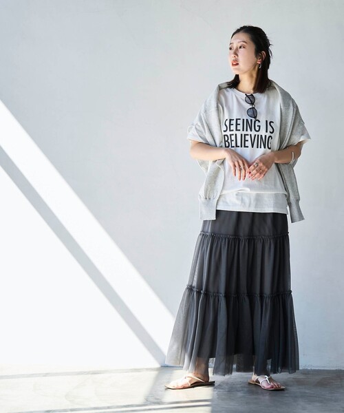 coen（コーエン）の「ピグメントアソートロゴプリントTシャツ（Tシャツ/カットソー・レディース・オフホワイト/ダークグレー/ネイビー・M/L）」の19枚目の写真