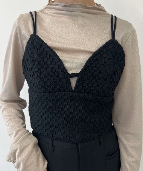 byYOUANCE（バイユアンス）の「ふくれジャガードリボンビスチェ（ベスト・レディース・ブラック・FREE）」の3枚目の写真