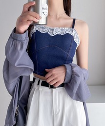 レースドッキングデニムショートキャミ