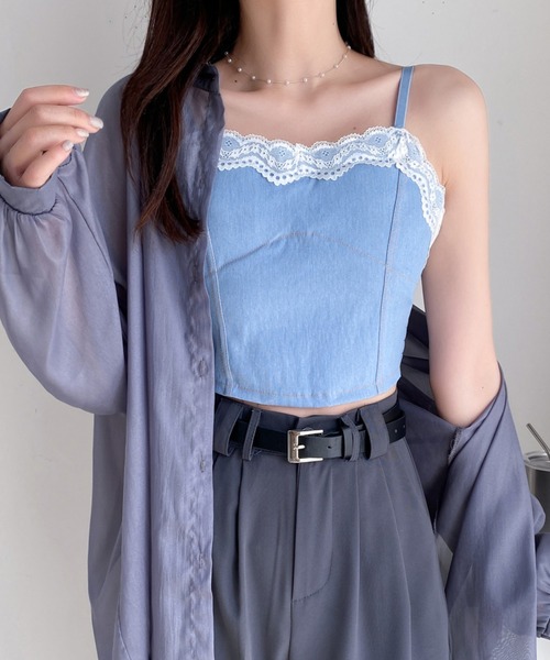 Diosfront(ディオスフロント)の「レースドッキングデニムショートキャミ(キャミソール・レディース・ライトブルー/ブラック/ネイビー・FREE)」の20枚目の写真