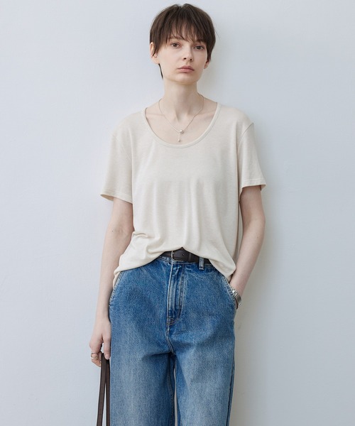 tageechita（タジチタ）の「【tageechita】ニュアンスドレープ ソフトUネックTシャツ（Tシャツ/カットソー・レディース・ブラウン/ライトグレー・S/M/L）」の15枚目の写真
