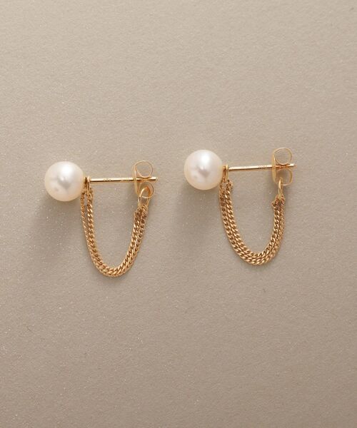 K18パール キヘイチェーン フープピアス（ピアス（両耳用