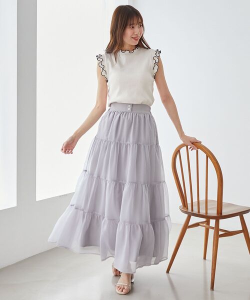 MAJESTIC LEGON（マジェスティックレゴン）の「ノースリフリルメロウリブトップス（Tシャツ/カットソー・レディース・ブルー/アイボリー/ブラック系その他/グレイッシュベージュ/ブラック・MEDIUM）」の10枚目の写真