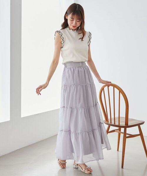 MAJESTIC LEGON（マジェスティックレゴン）の「ノースリフリルメロウリブトップス（Tシャツ/カットソー・レディース・ブルー/アイボリー/ブラック系その他/グレイッシュベージュ/ブラック・MEDIUM）」の11枚目の写真