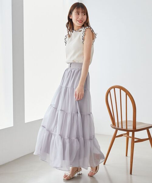 MAJESTIC LEGON（マジェスティックレゴン）の「ノースリフリルメロウリブトップス（Tシャツ/カットソー・レディース・ブルー/アイボリー/ブラック系その他/グレイッシュベージュ/ブラック・MEDIUM）」の12枚目の写真