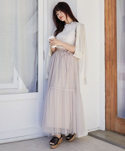 MAJESTIC LEGON（マジェスティックレゴン）の「ノースリフリルメロウリブトップス（Tシャツ/カットソー・レディース・ブルー/アイボリー/ブラック系その他/グレイッシュベージュ/ブラック・MEDIUM）」の21枚目の写真